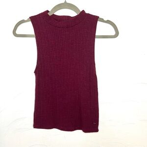 American Eagle Outfitters Ribbed Sleeveless Sweater Top - Burgundy